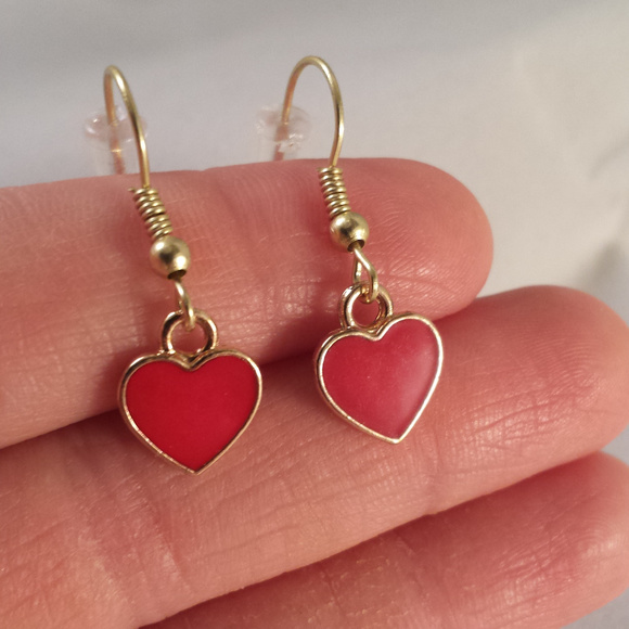 Gold Red Love Heart Earrings Hypoallergenic Hooks! - Picture 2 of 2
